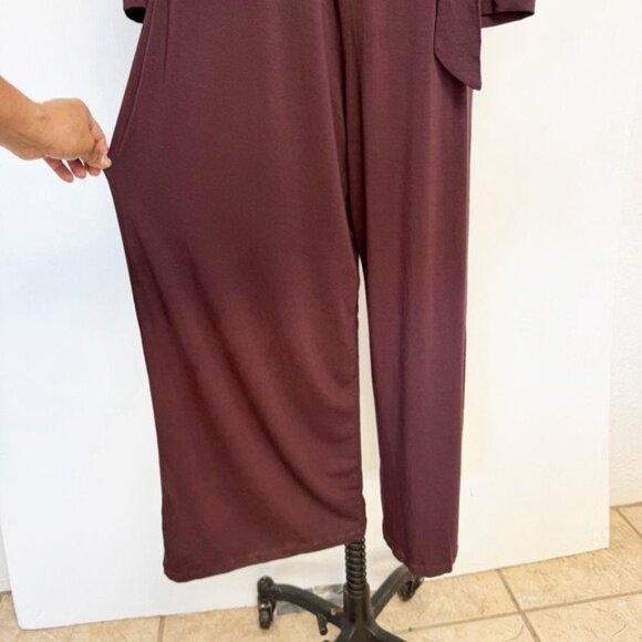 Amour Vert Everly Purple Jumpsuit Wide-Leg Cropped Pants and Self-Tie Belt Large - Picture 9 of 13